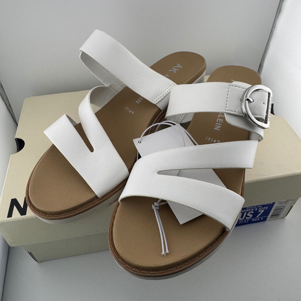 Anne Klein Lalasa Sandals Womens 7 White New Wedge Heel Buckle Strappy Slide - Picture 5 of 9